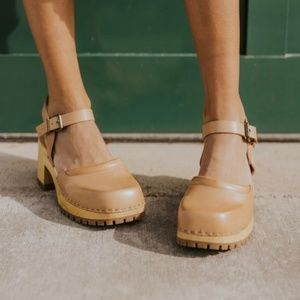 NEW MIA Kaolin Mary Jane Clogs - Leather, Open Back For Women nude 367sn